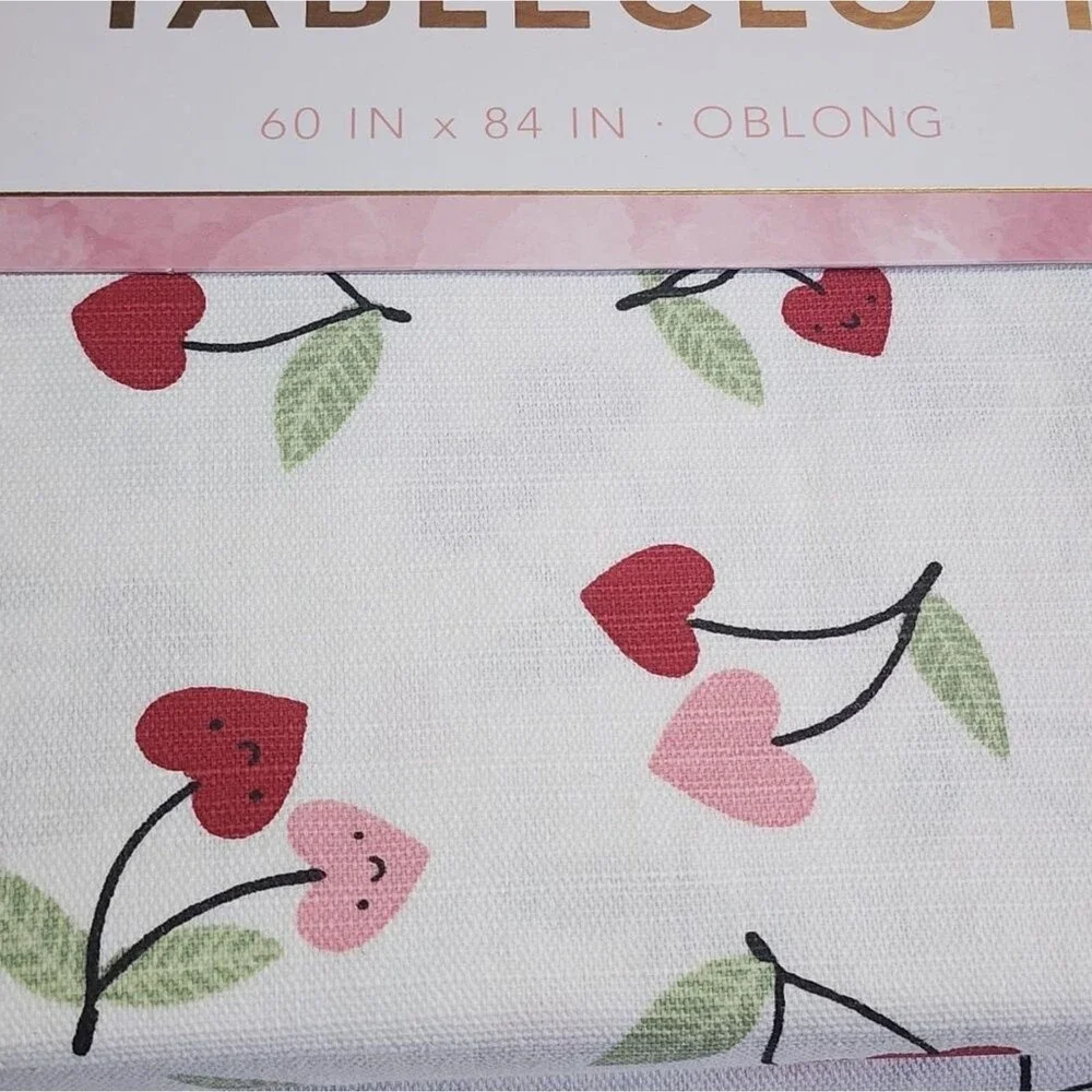 Envogue Shabby Chic Hearts‎ And Cherries Design Cotton Tablecloth 60x84in Oblong